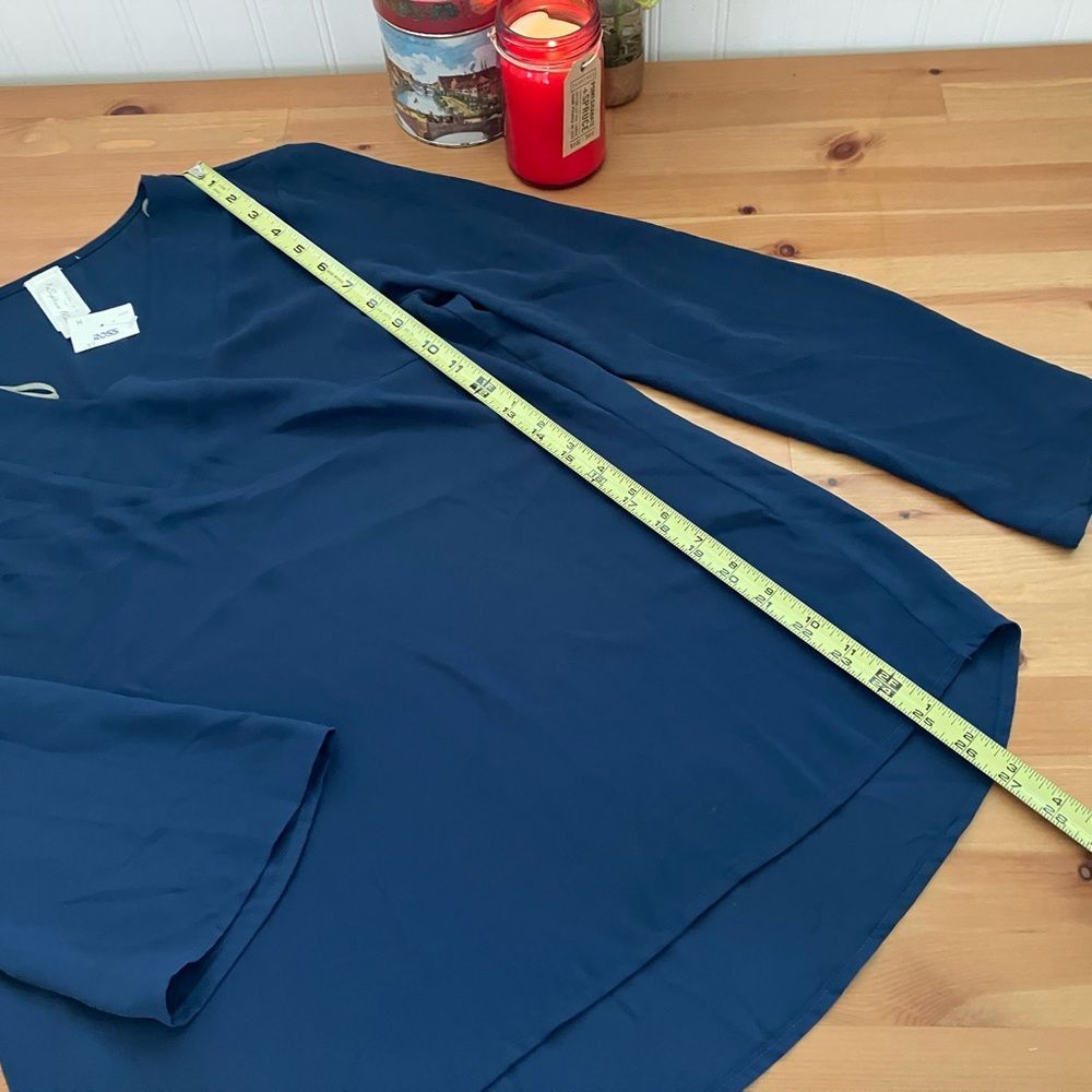 PerSeption Women Blue V Neck Long Sleeve Semi Sheer Blouse Size 1X New With Tag - Picture 7 of 7